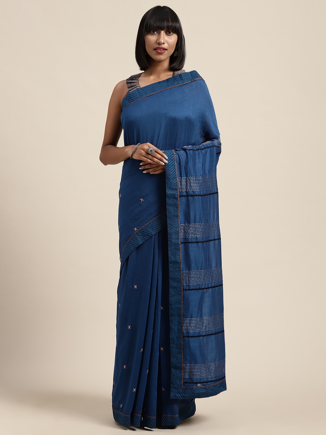 

Shaily Blue & Multicoloured Embroidered Saree