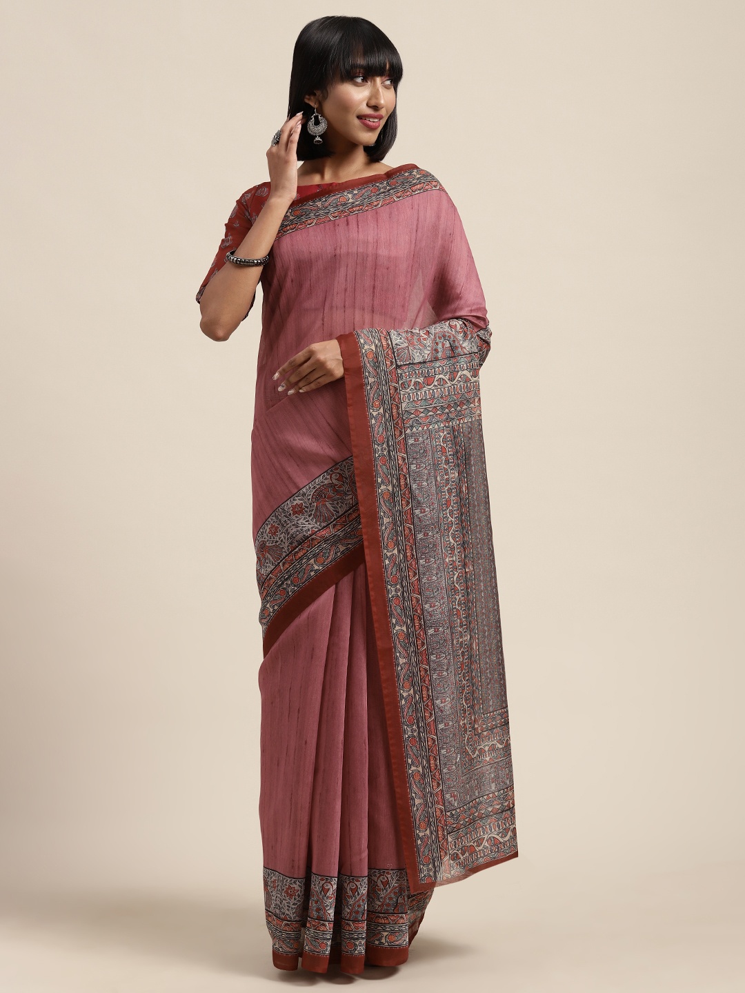 

Shaily Pink Solid Silk Blend Saree