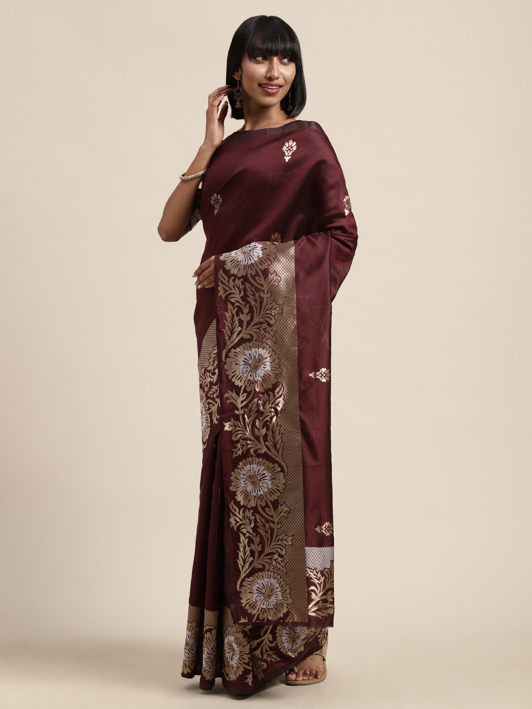 

Shaily Brown Woven Design Silk Blend Saree