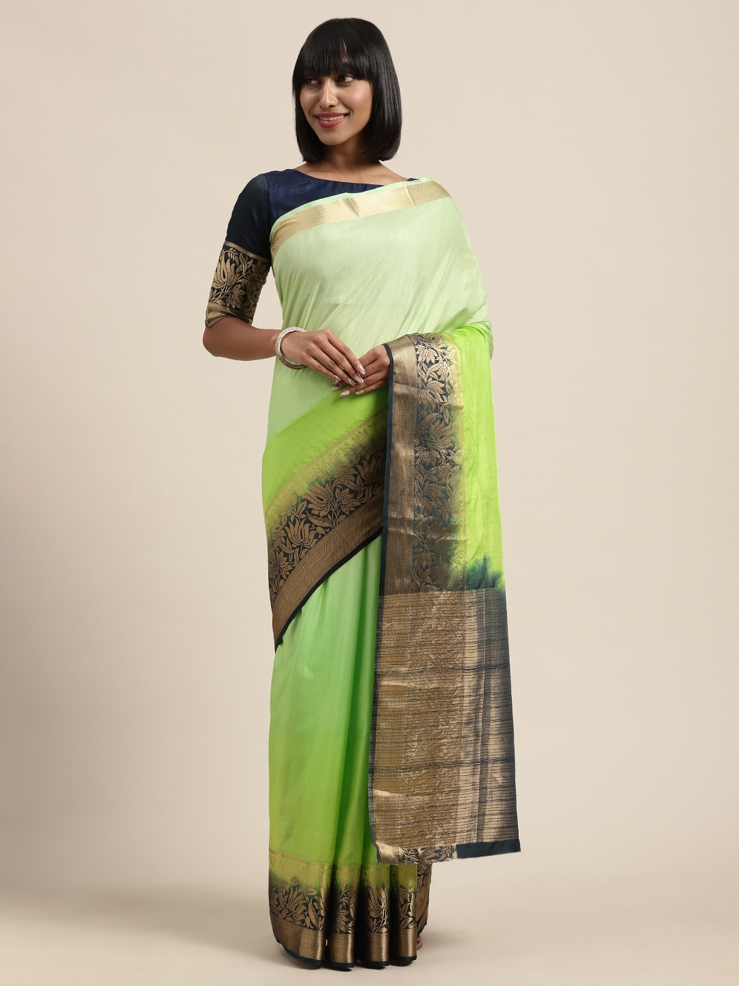 

Shaily Green & Navy Blue Silk Blend Woven Design Saree