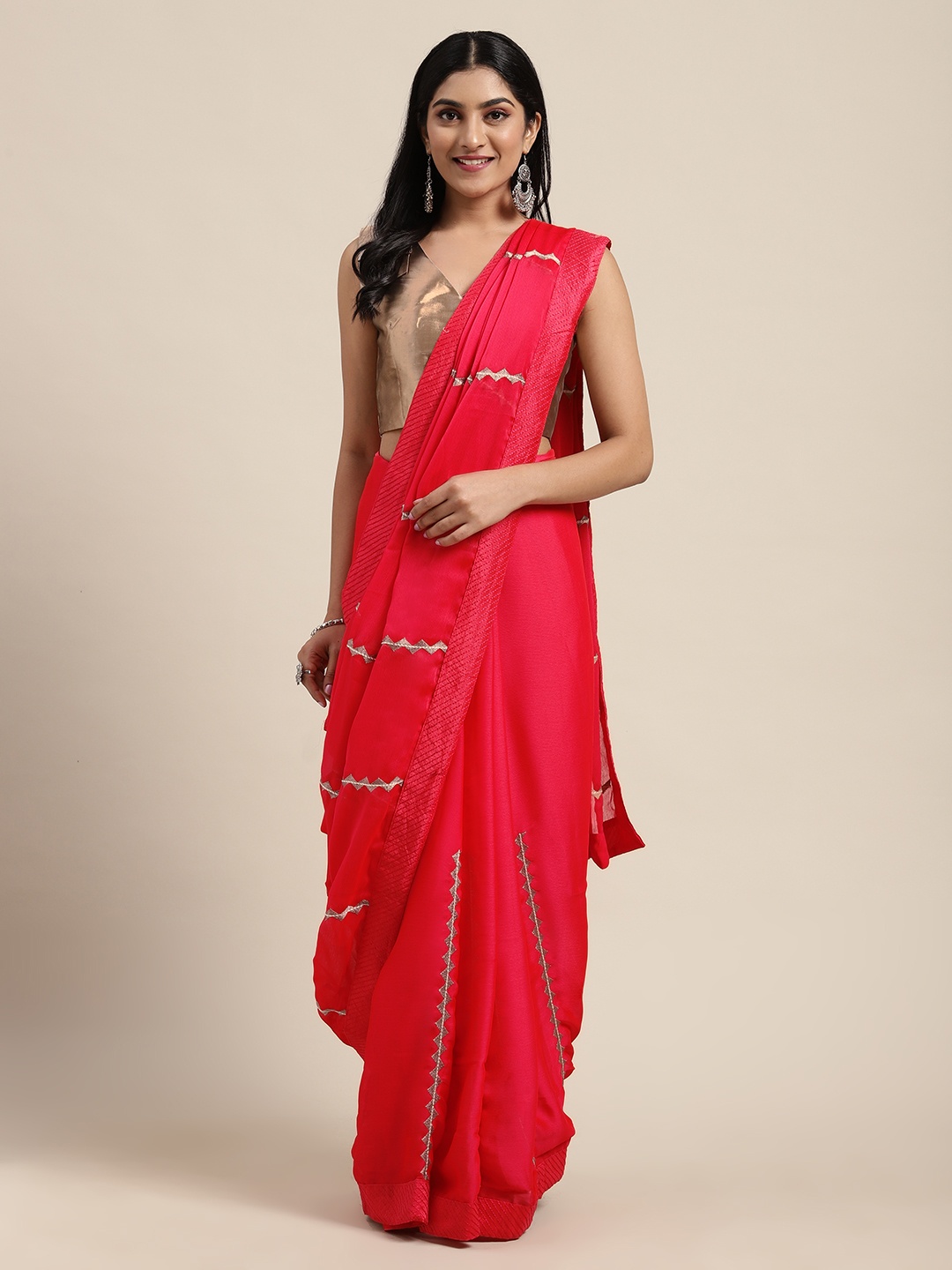 

Shaily Red Embroidered Poly Chiffon Saree