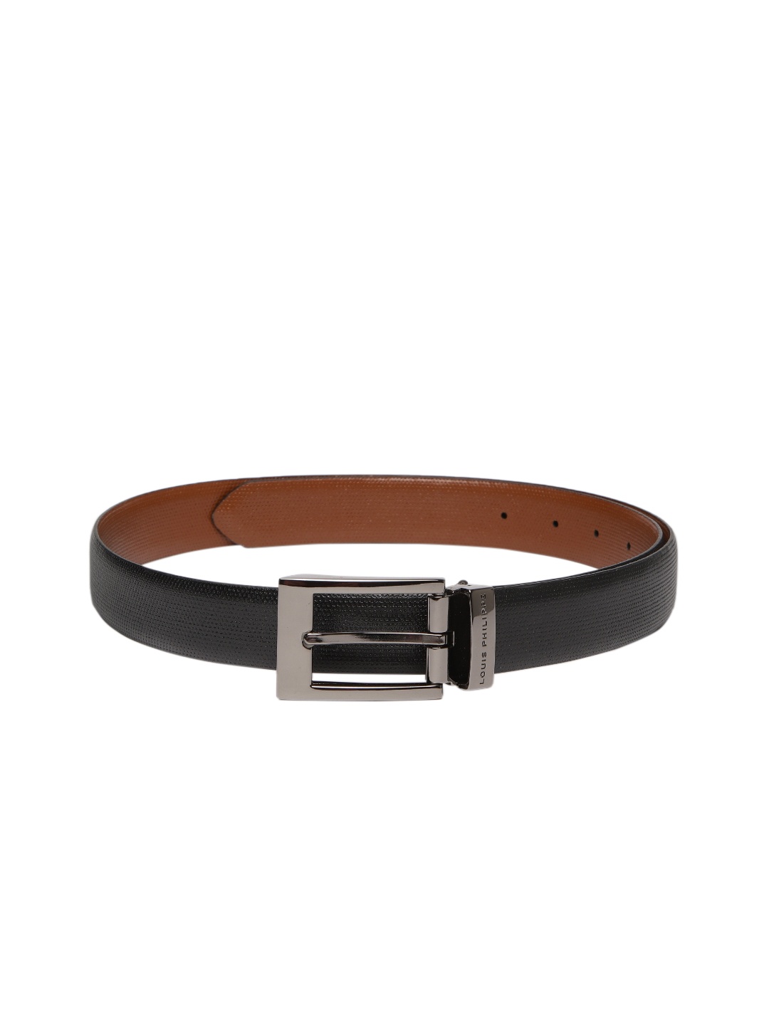 

Louis Philippe Men Tan Brown & Black Textured Reversible Leather Belt