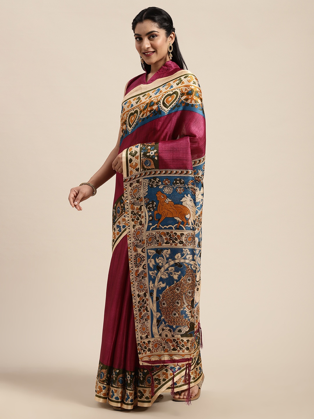 

Saree mall Burgundy Art Silk Printed Bhagalpuri Saree