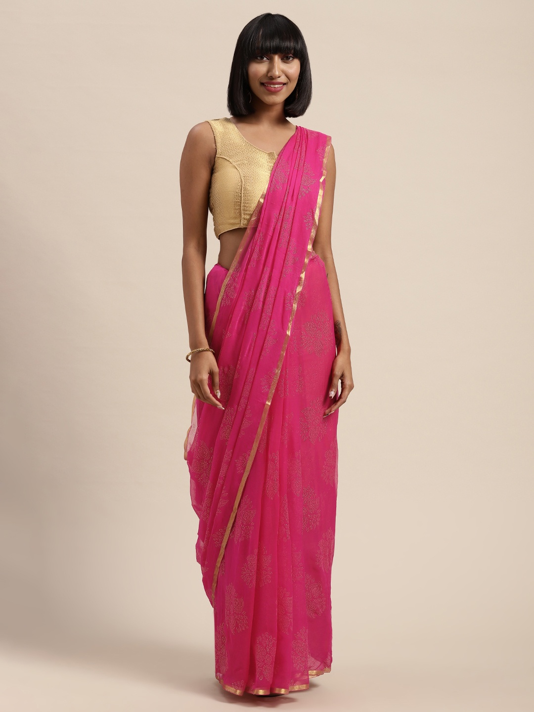 

Saree mall Pink Embellished Poly Chiffon Saree