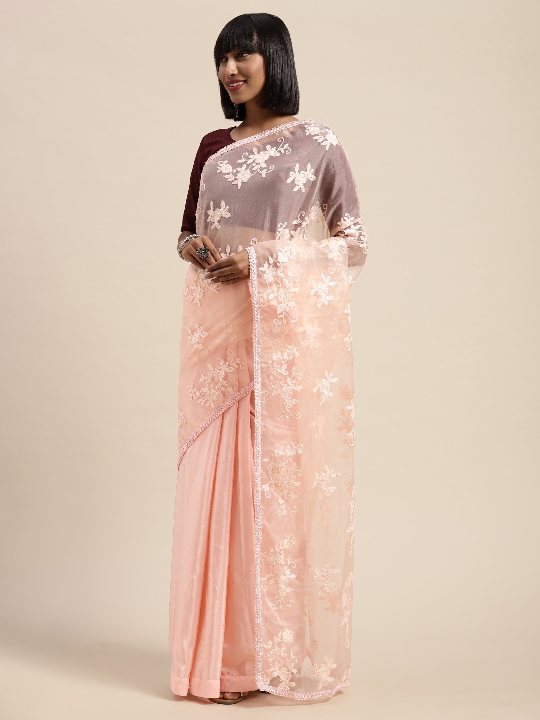 

Saree mall Pink Embroidered Organza Saree