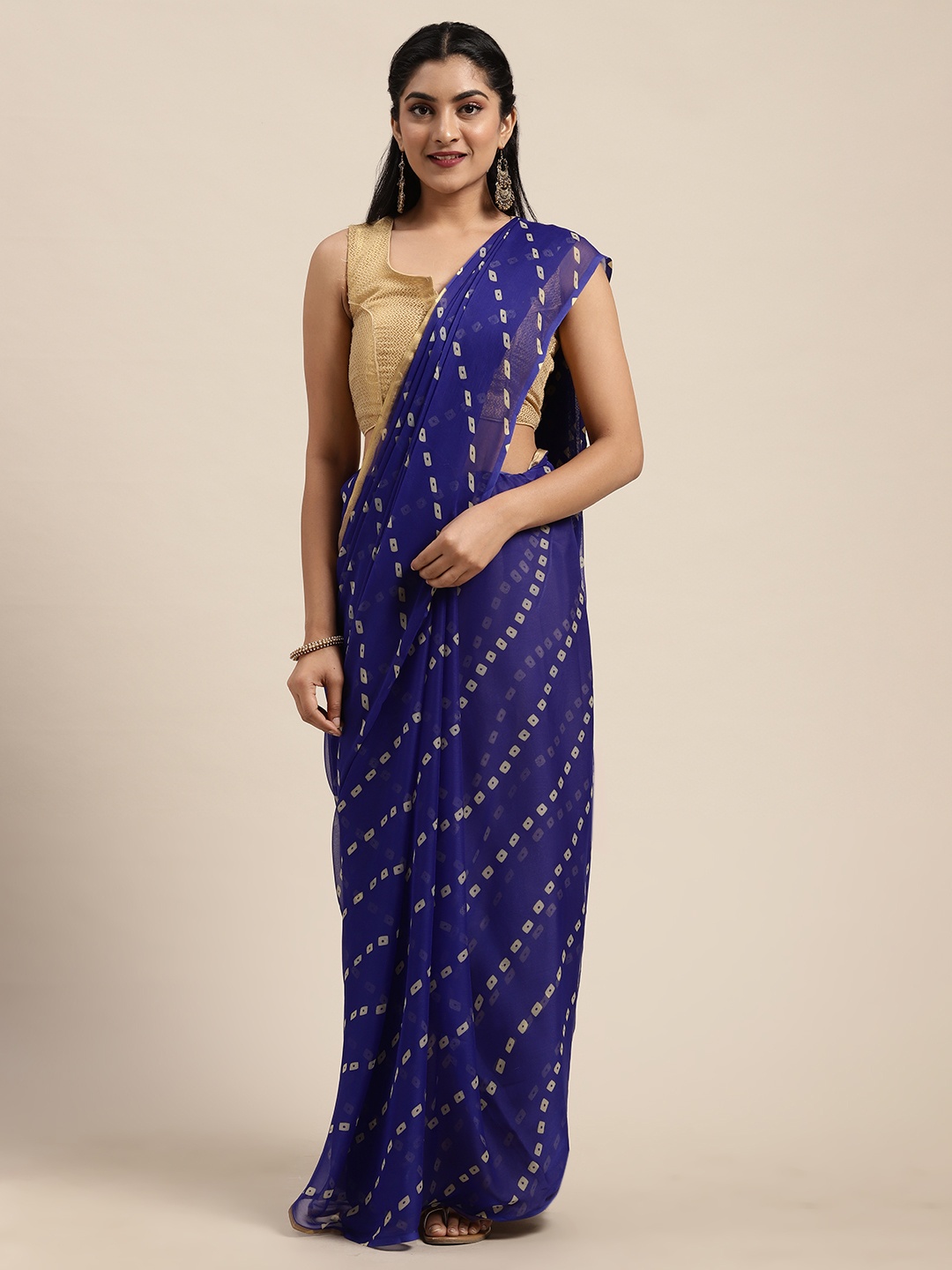 

Saree mall Blue Pure Chiffon Printed Bandhani Saree