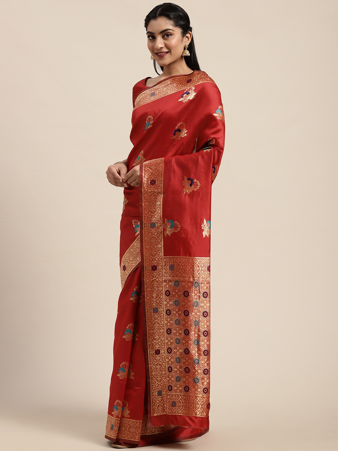 

Saree mall Red & Gold-Toned Silk Blend Woven Design Saree