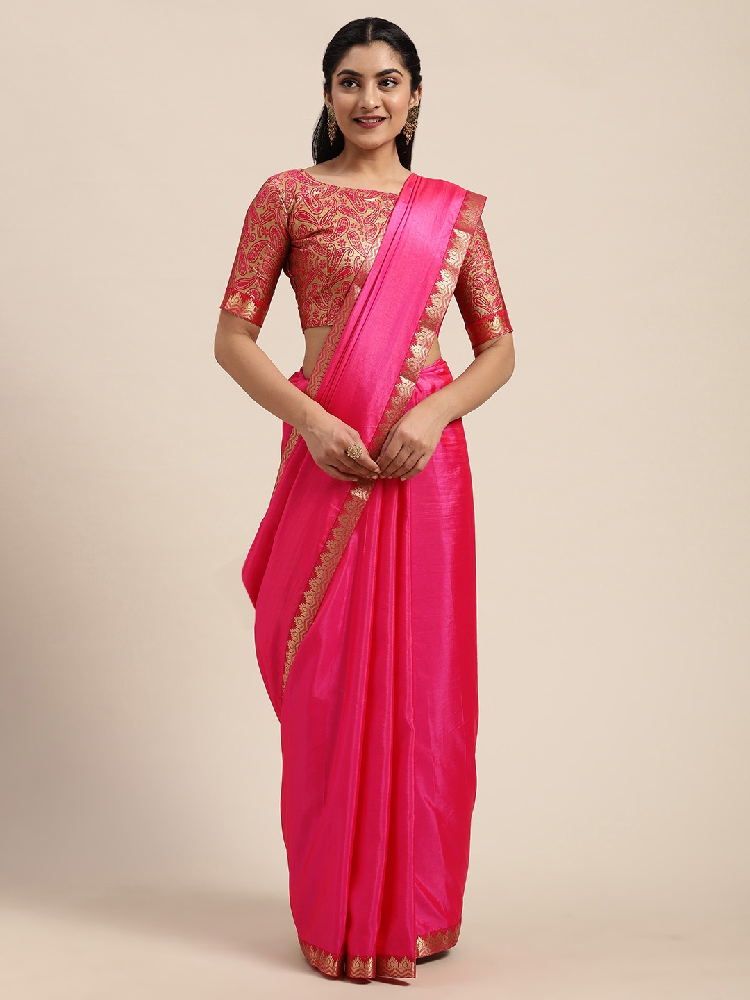 

Saree mall Magenta Pink Solid Silk Blend Saree