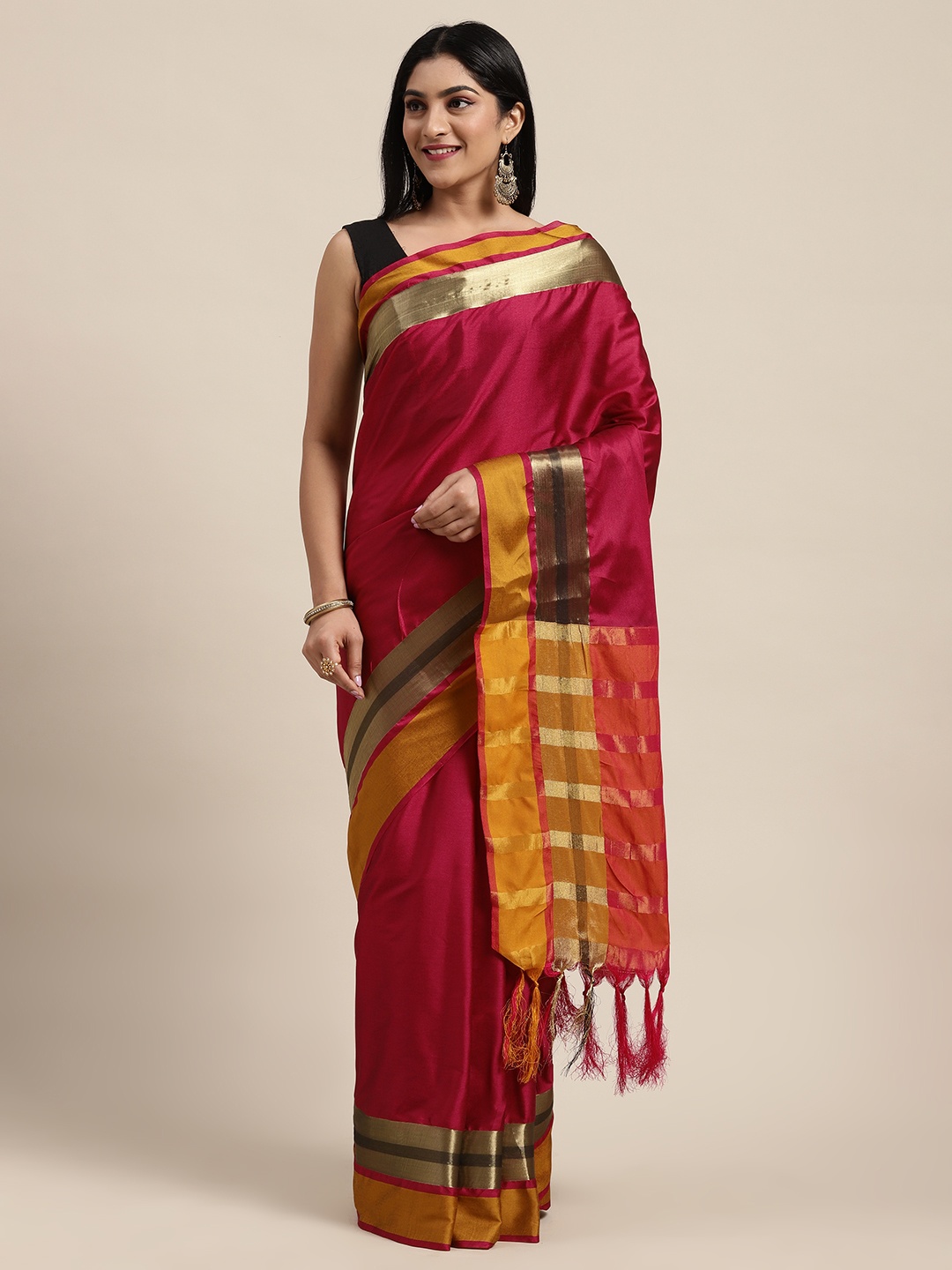 

Saree mall Pink Silk Cotton Solid Chanderi Saree