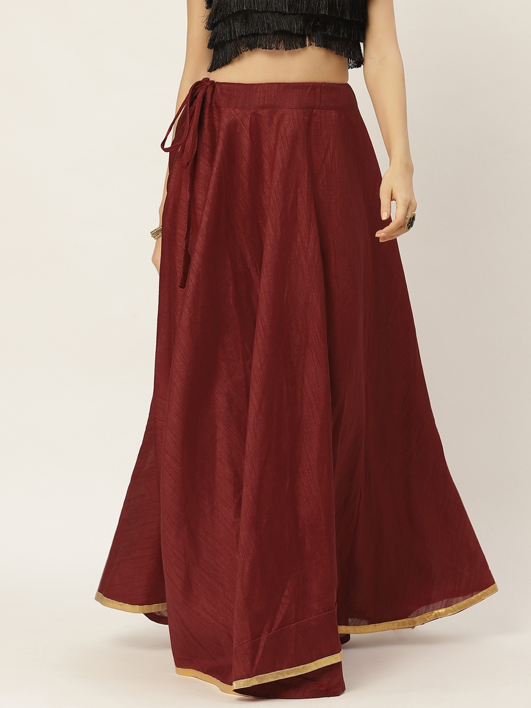 

Studio Shringaar Women Maroon Solid Full Flare Double Ghera Lehenga Skirt