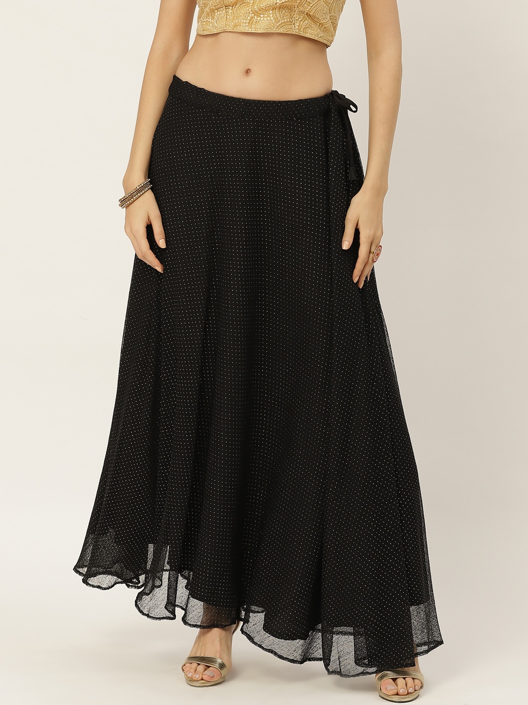 

Studio Shringaar Women Black & Golden Printed Knitted Flared Maxi Lehenga Skirt
