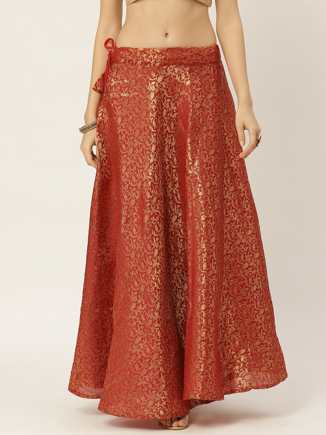 

Studio Shringaar Women Rust Red & Golden Banarasi Brocade Woven Design Lehenga Skirt