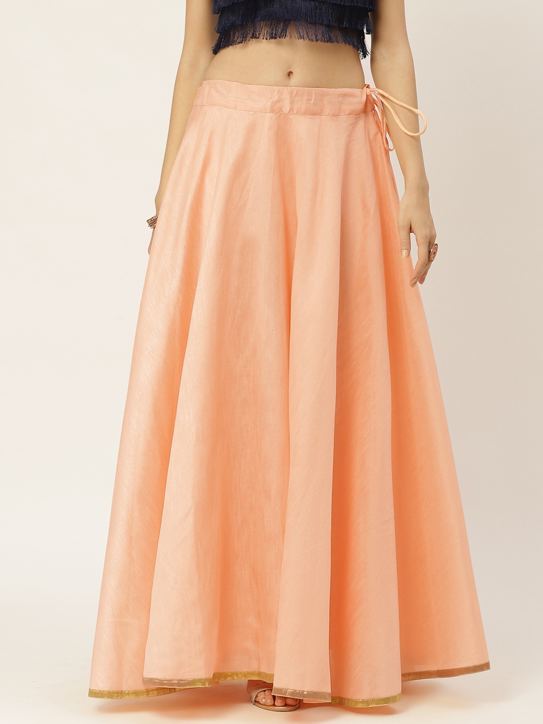 

Studio Shringaar Women Peach-Coloured Solid Full Flare Double Ghera Lehenga Skirt