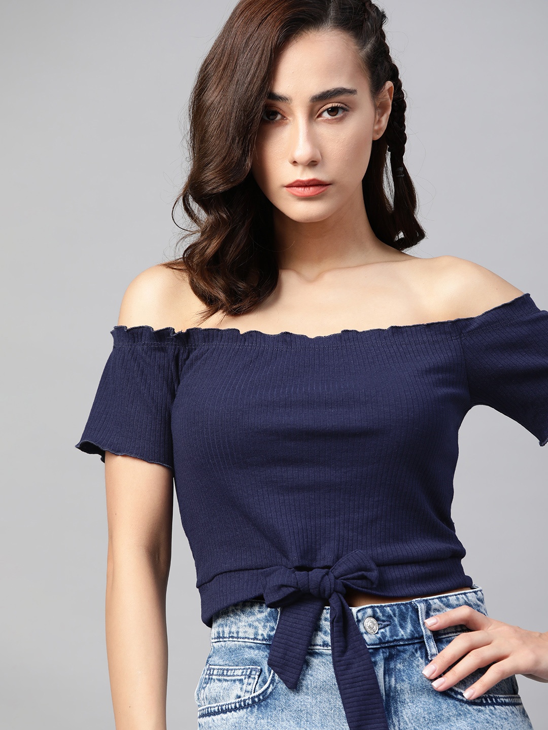 

Roadster Navy Blue Solid Blouson Top