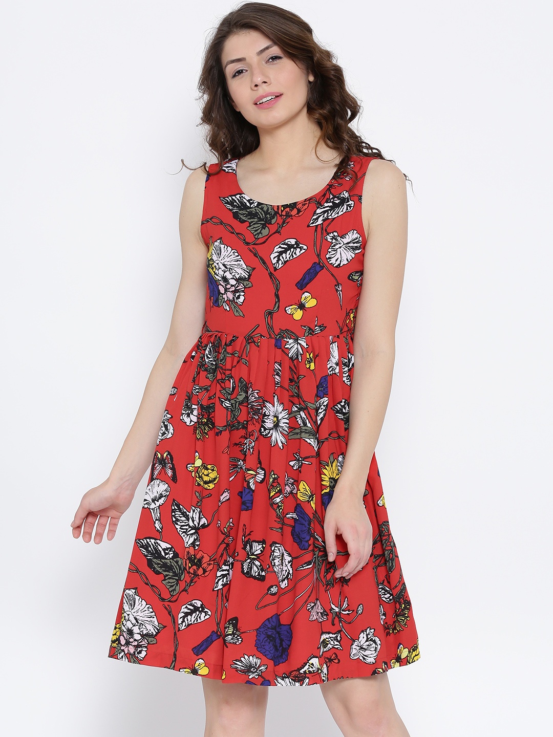 

Tokyo Talkies Red Printed Polyester Fit & Flare Dress