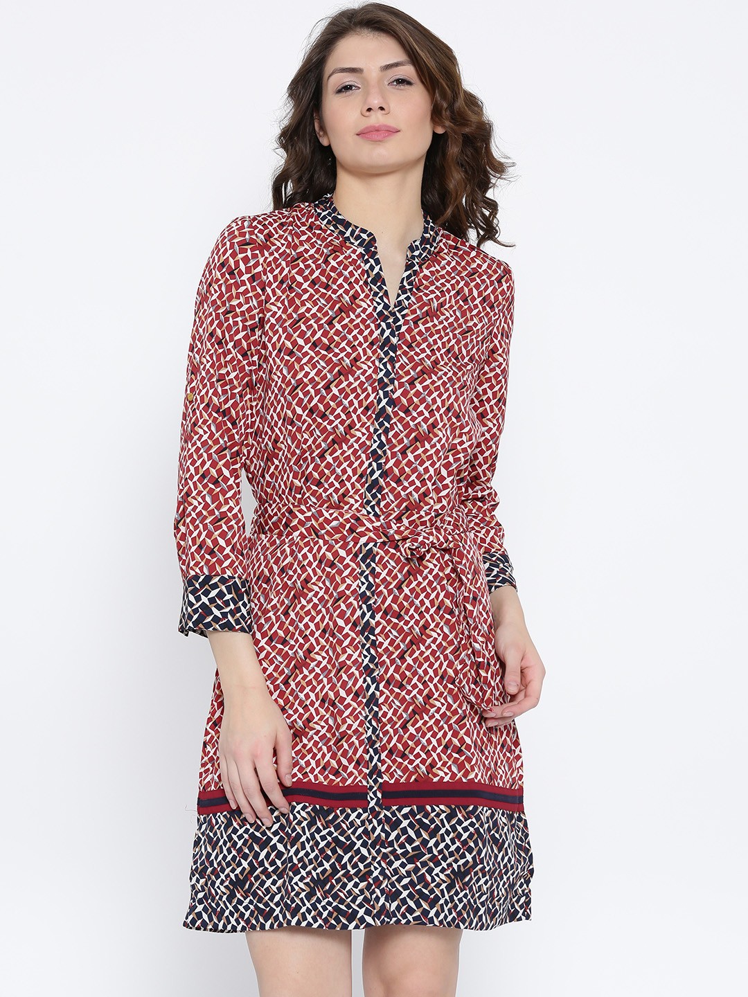 

Tokyo Talkies Red Printed Polyester A-Line Dress
