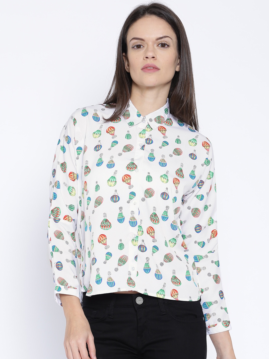 

Tokyo Talkies White Printed Polyester Shirt