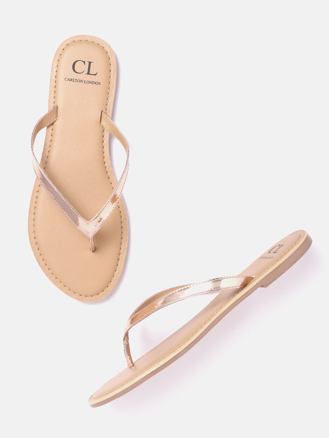 

Carlton London Women Gold-Toned Solid Patent Finish Open Toe Flats