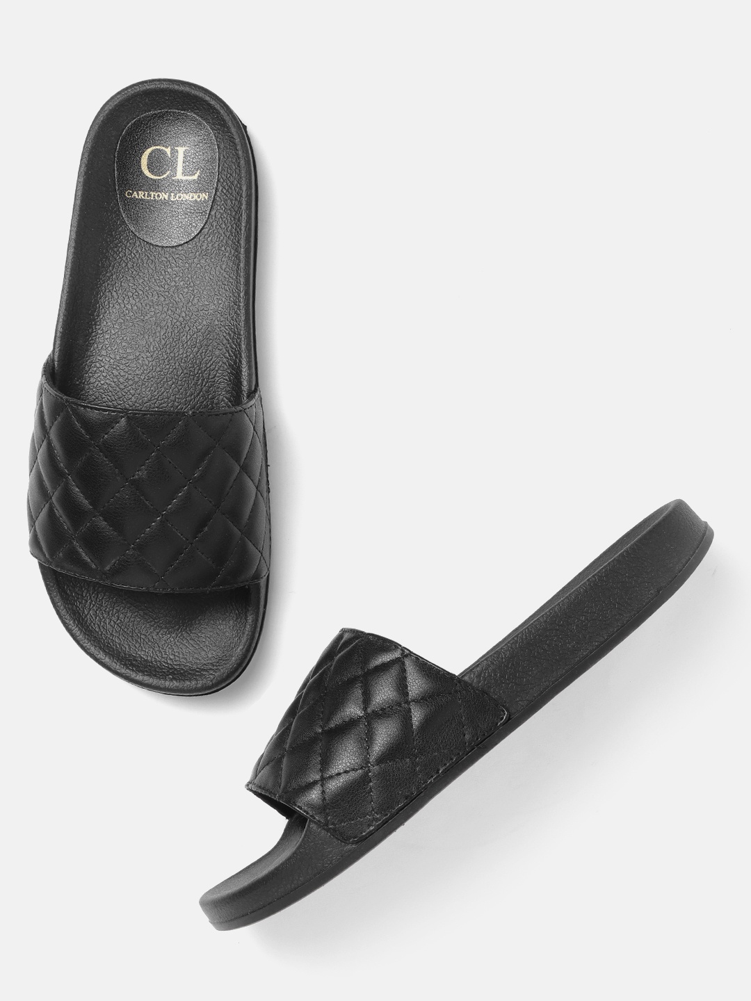 

Carlton London Women Black Quilted Open Toe Flats