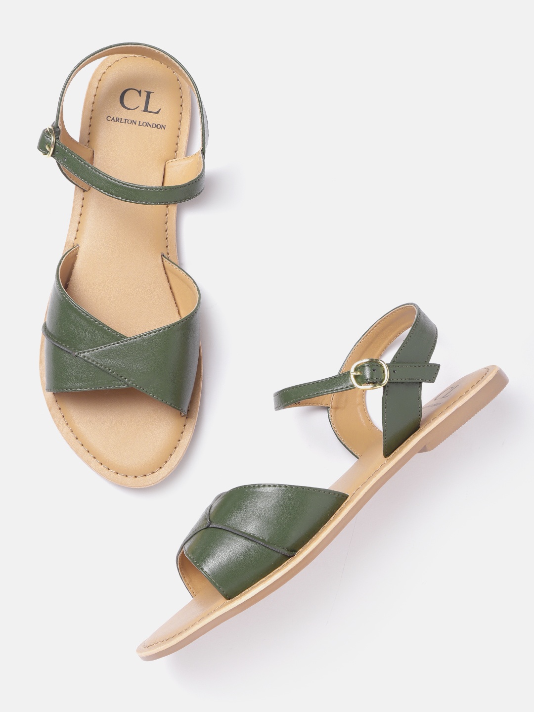 

Carlton London Women Olive Green Solid Open Toe Flats