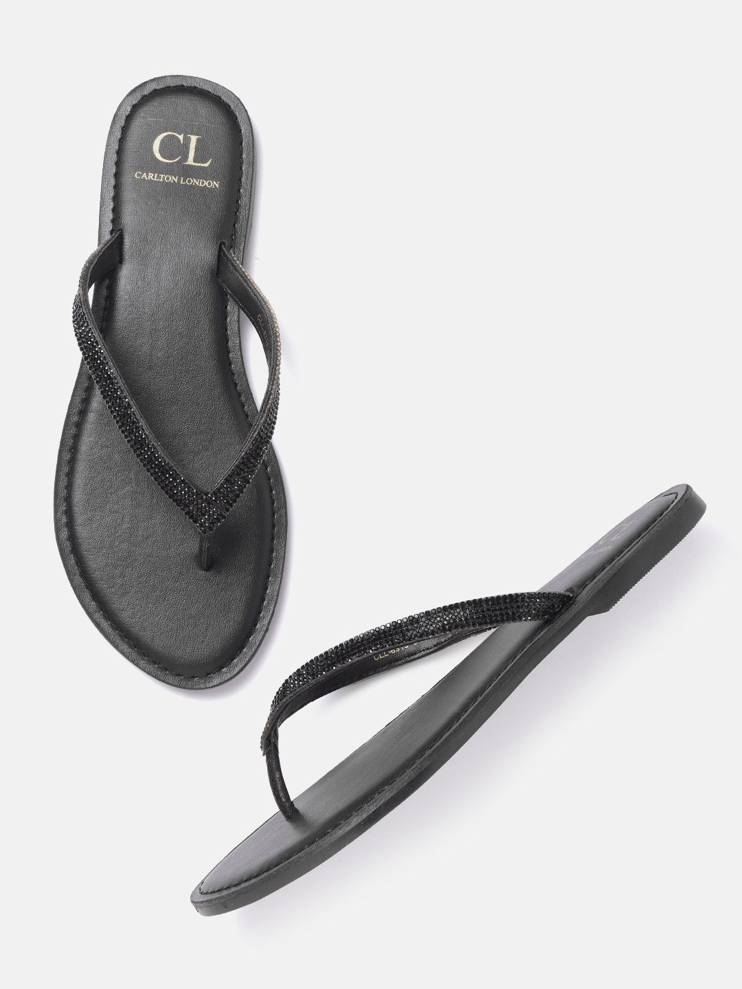 

Carlton London Women Black Embellished Open Toe Flats