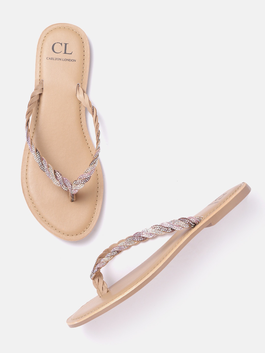 

Carlton London Women Beige & Pink Embellished Open Toe Flats