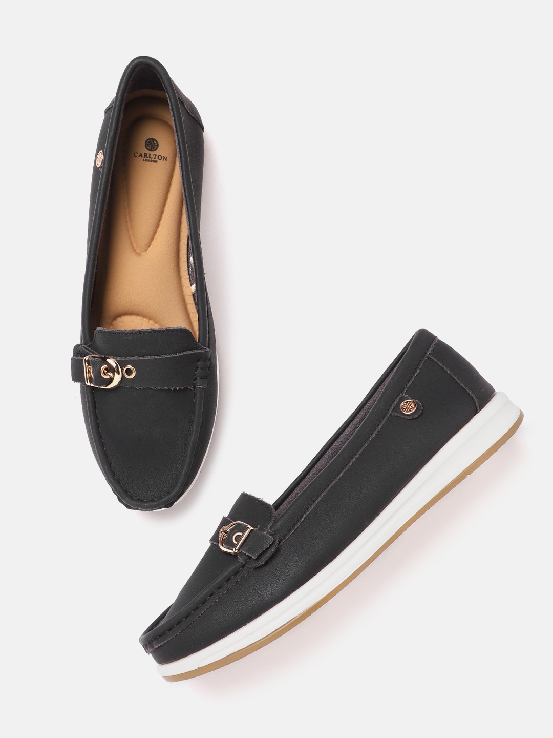 

Carlton London Women Black Solid Buckle Detail Loafers