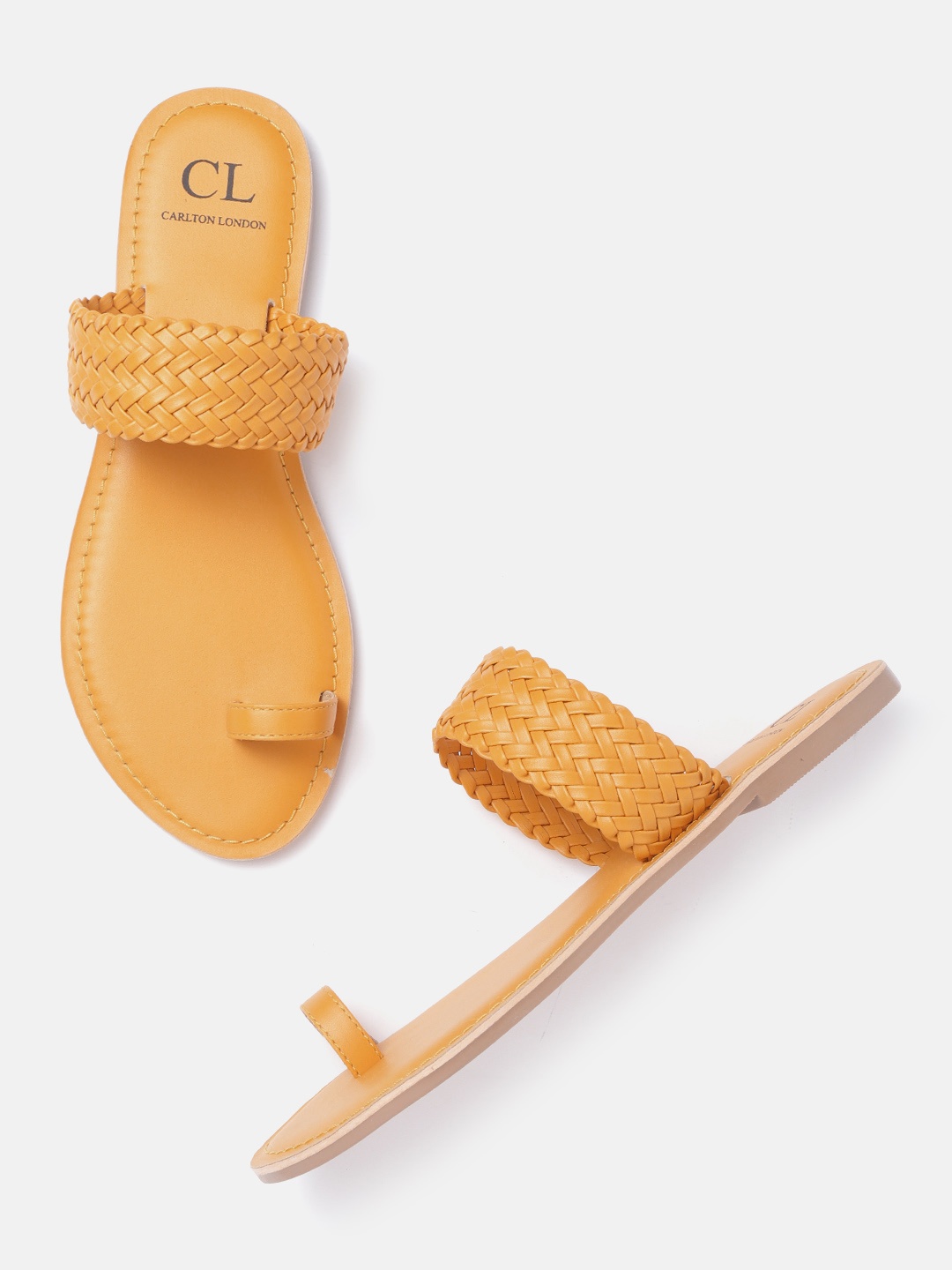 

Carlton London Women Mustard Yellow Basketweave One Toe Flats