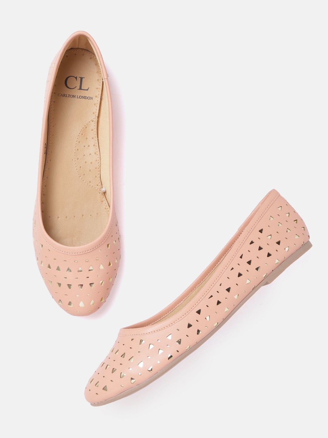 

Carlton London Women Peach-Coloured & Gold-Toned Laser Cut Ballerinas