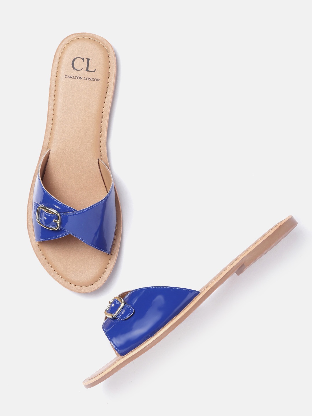 

Carlton London Women Blue Solid Patent Finish Open Toe Flats