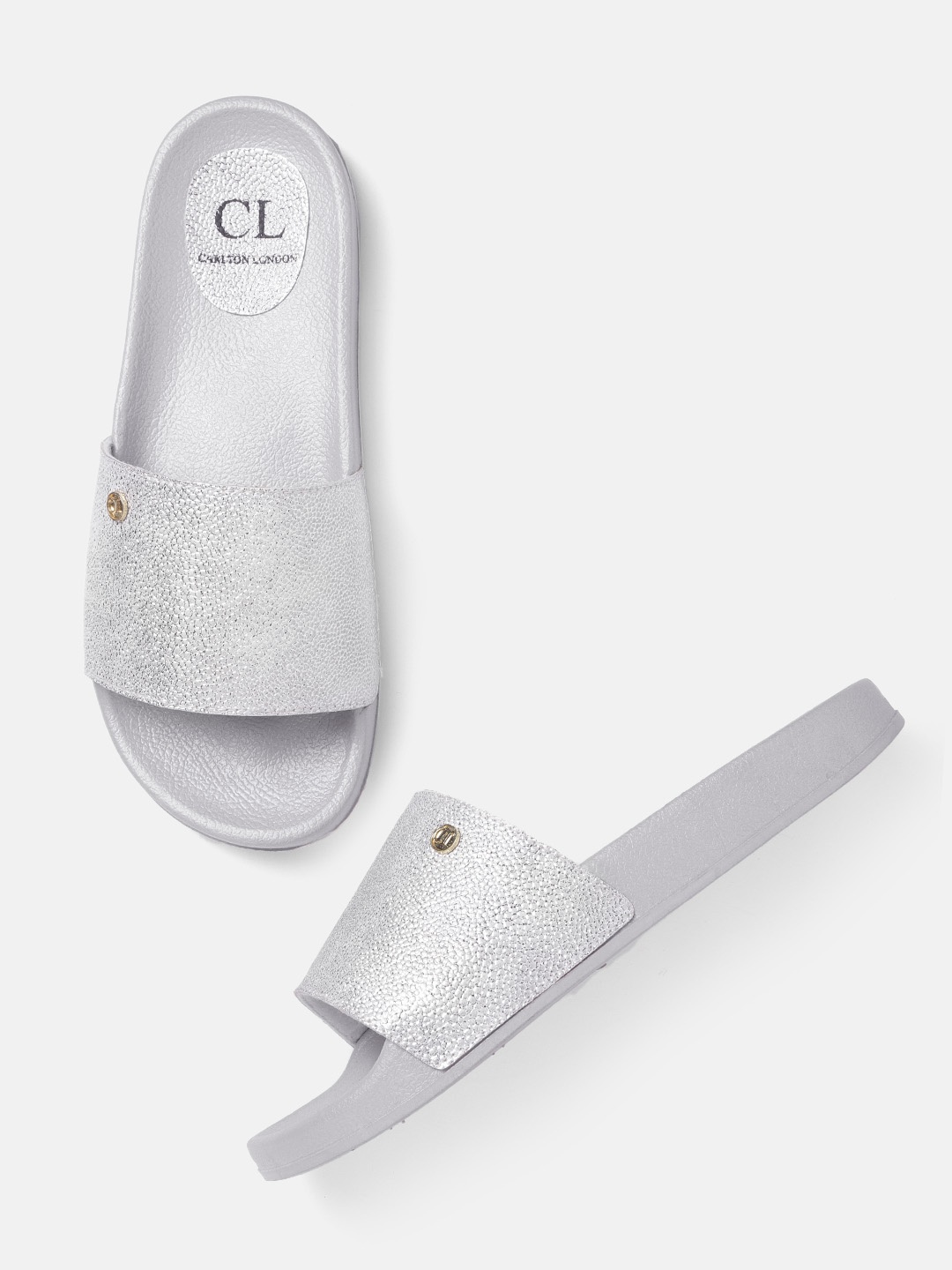 

Carlton London Women Silver-Toned Textured Open Toe Flats