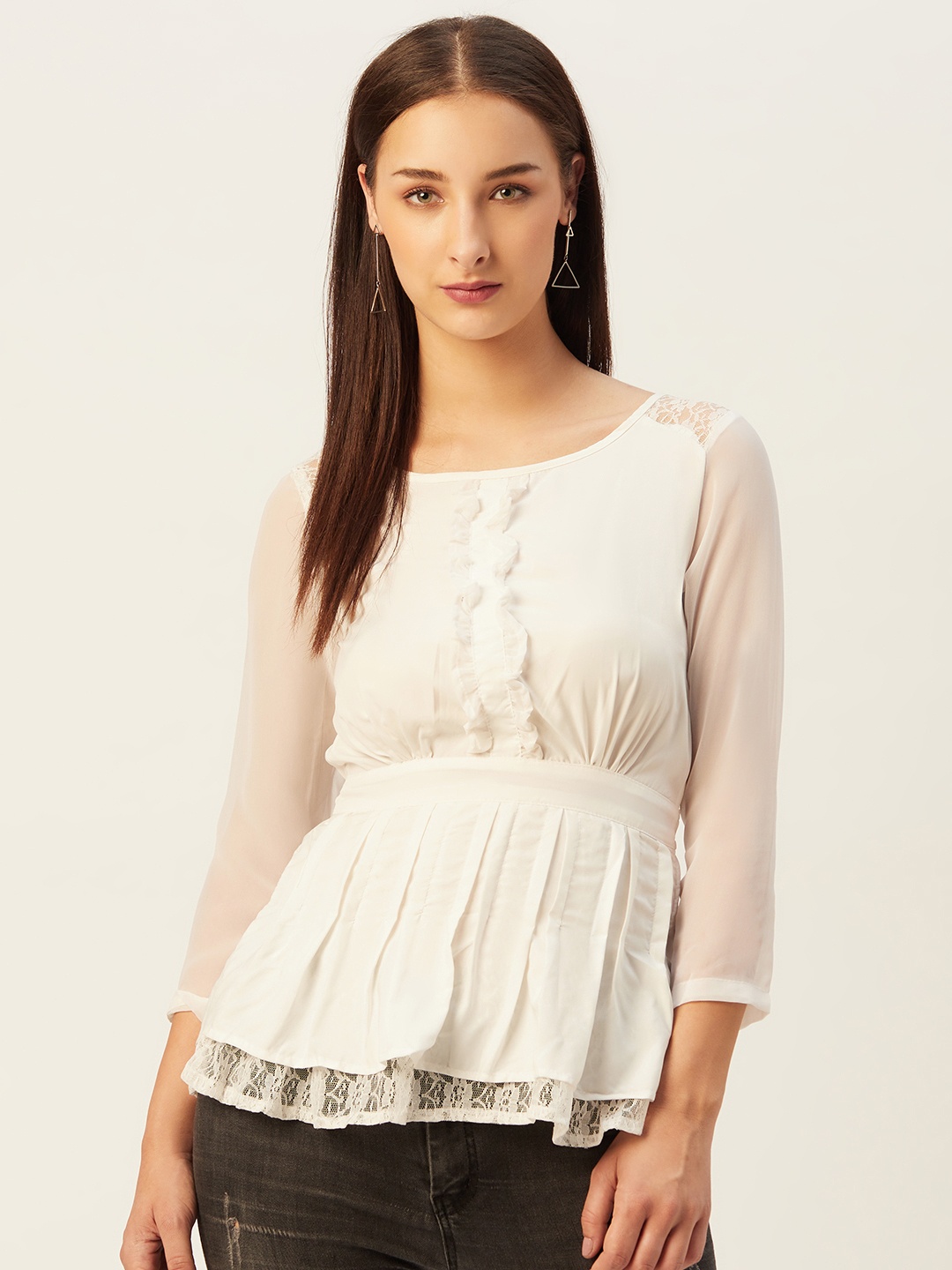 

Belle Fille White Layered Cinched Waist Top