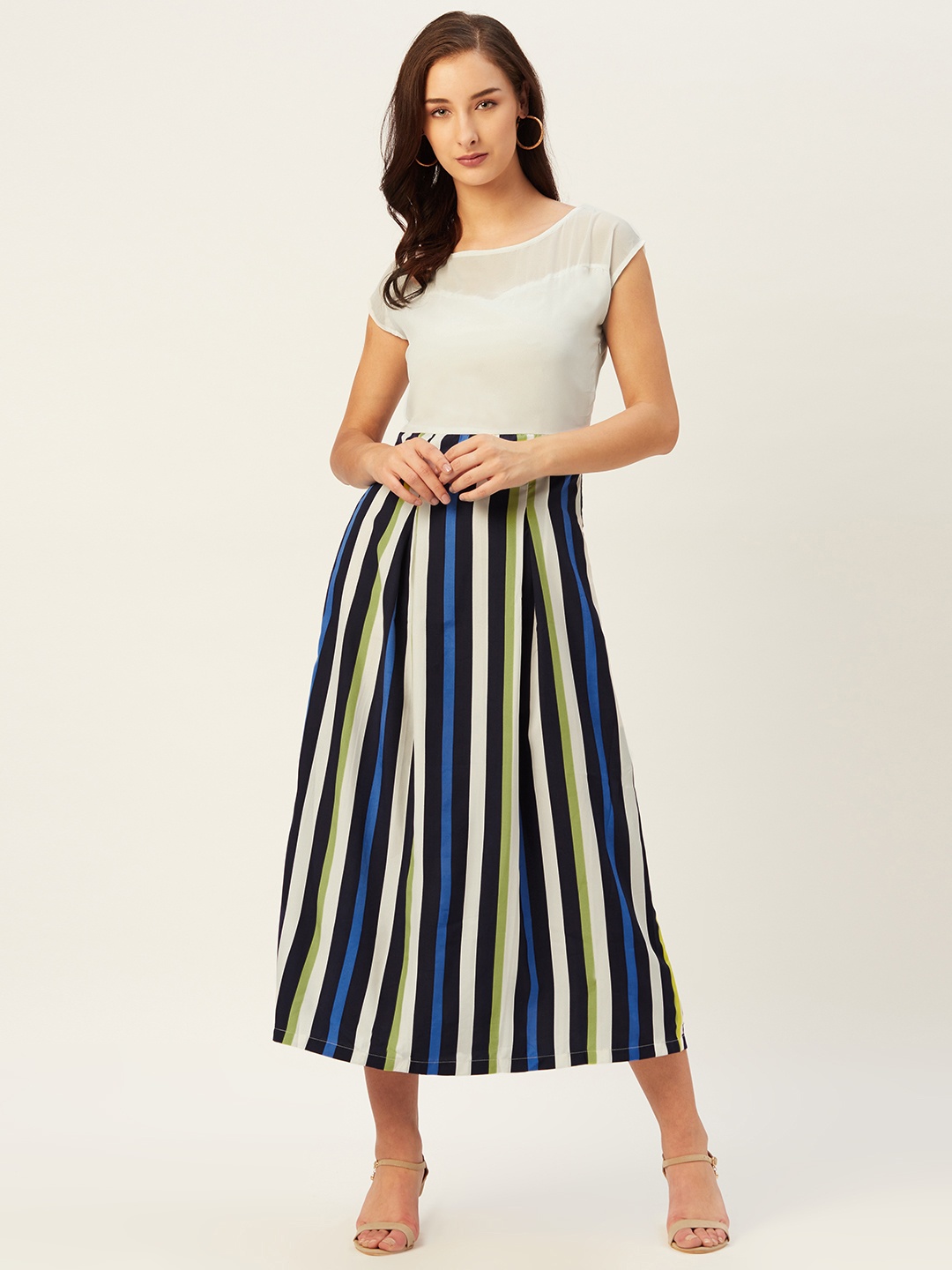 

Belle Fille Women Multicoloured Striped Semi Sheer A-Line Dress, Multi