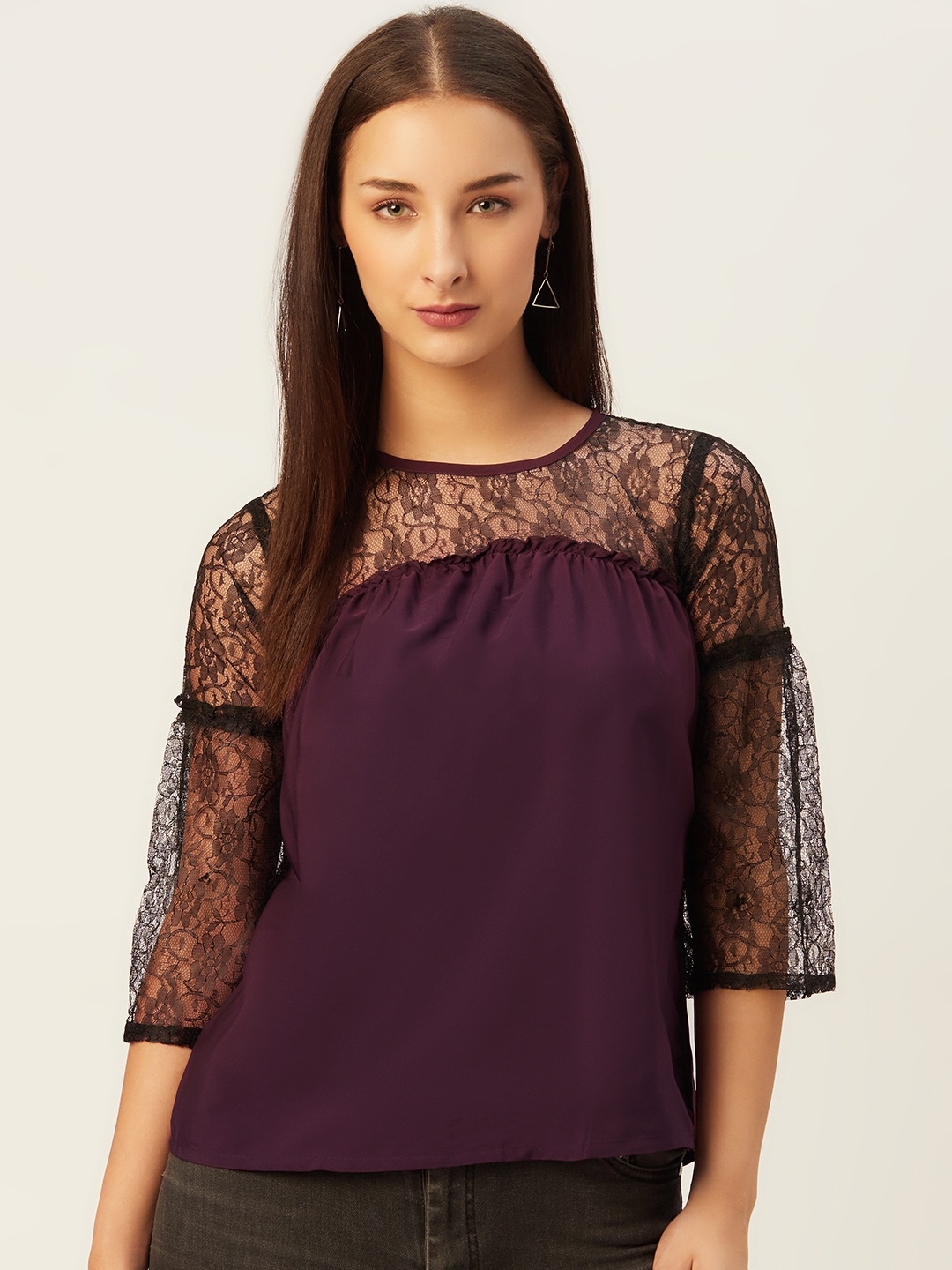 

Belle Fille Burgundy Semi-Sheer Regular Top