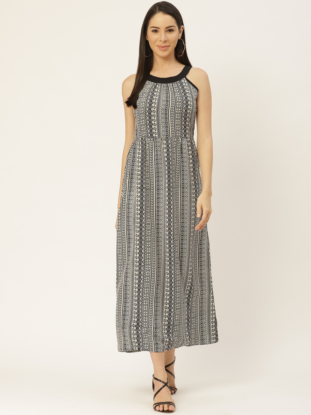 

Belle Fille Women Black & White Printed Georgette Maxi Dress