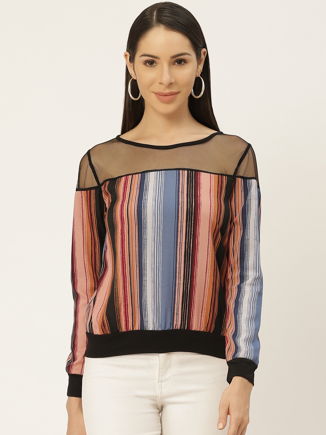 

Belle Fille Black & Blue Striped Regular Top