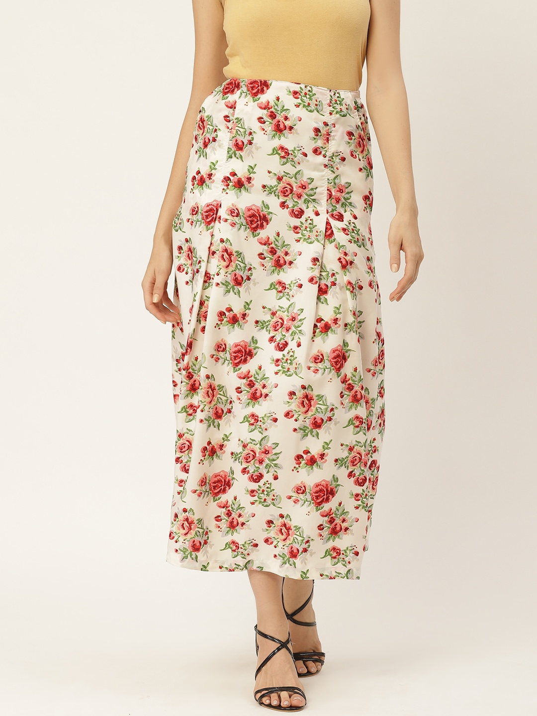 

Belle Fille Women White Floral Print A-Line Maxi Skirt