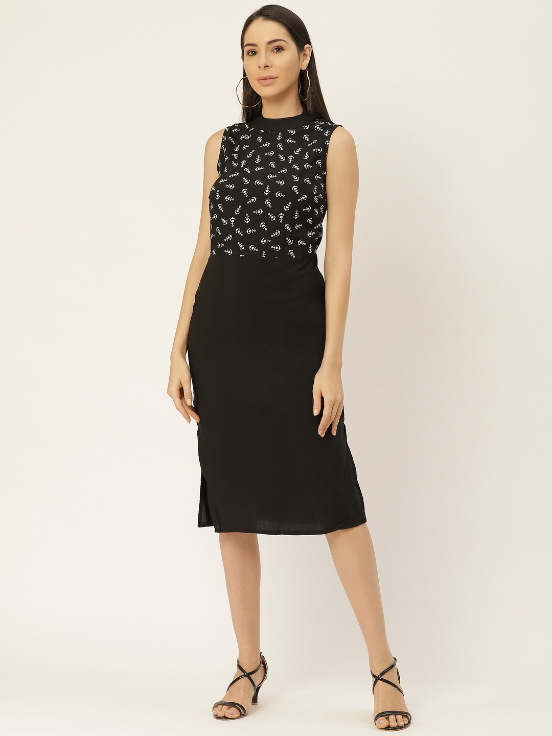 

Belle Fille Women Black & White Printed Sheath Dress