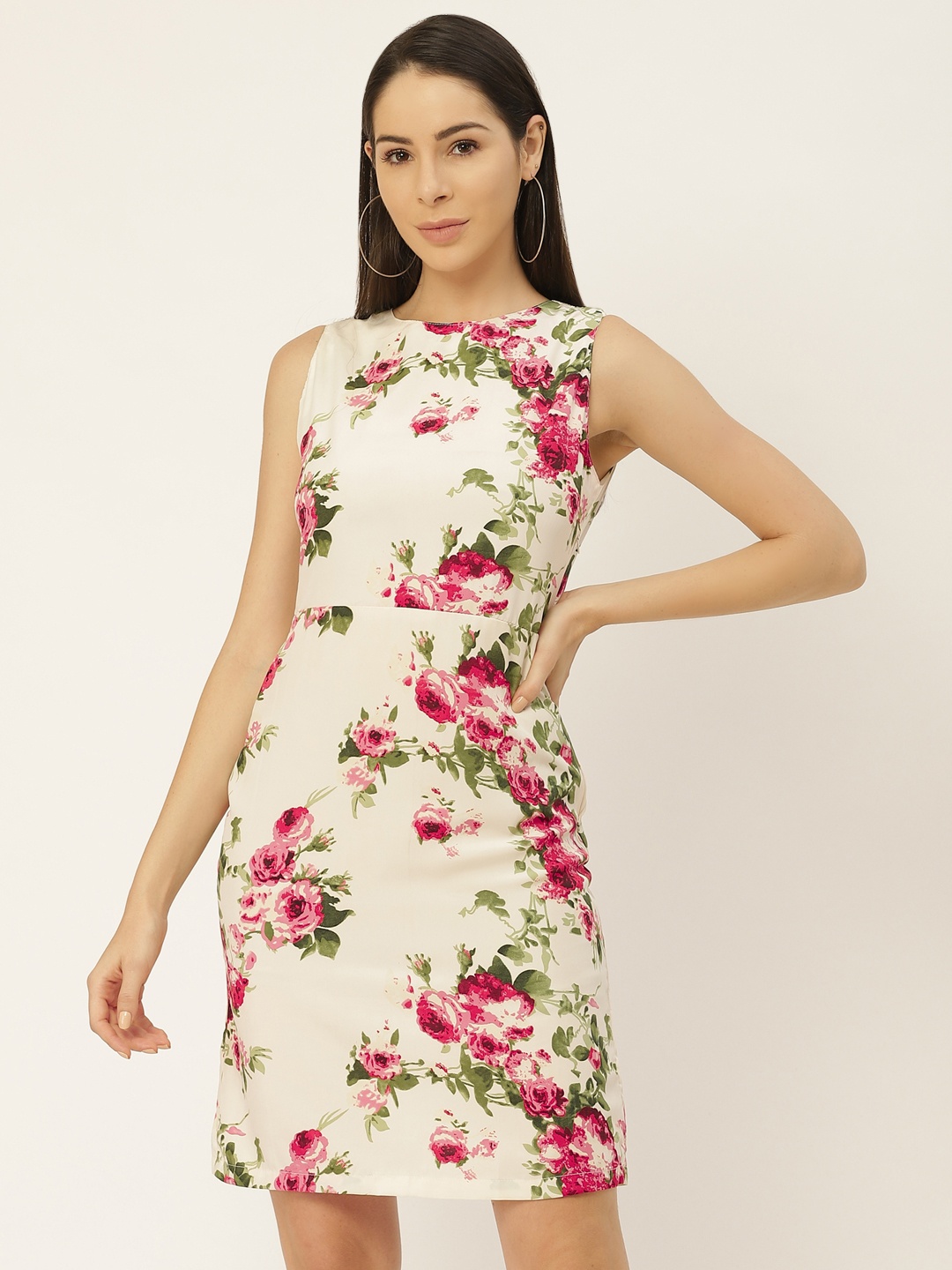 

Belle Fille Women Off-White & Pink Floral Print Sheath Dress