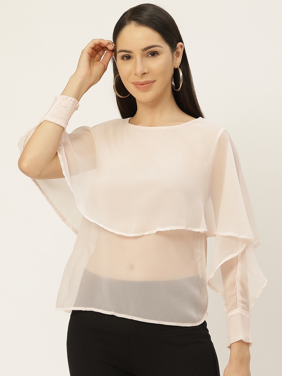 

Belle Fille Pink Solid Flared Sleeves Layered Regular Top