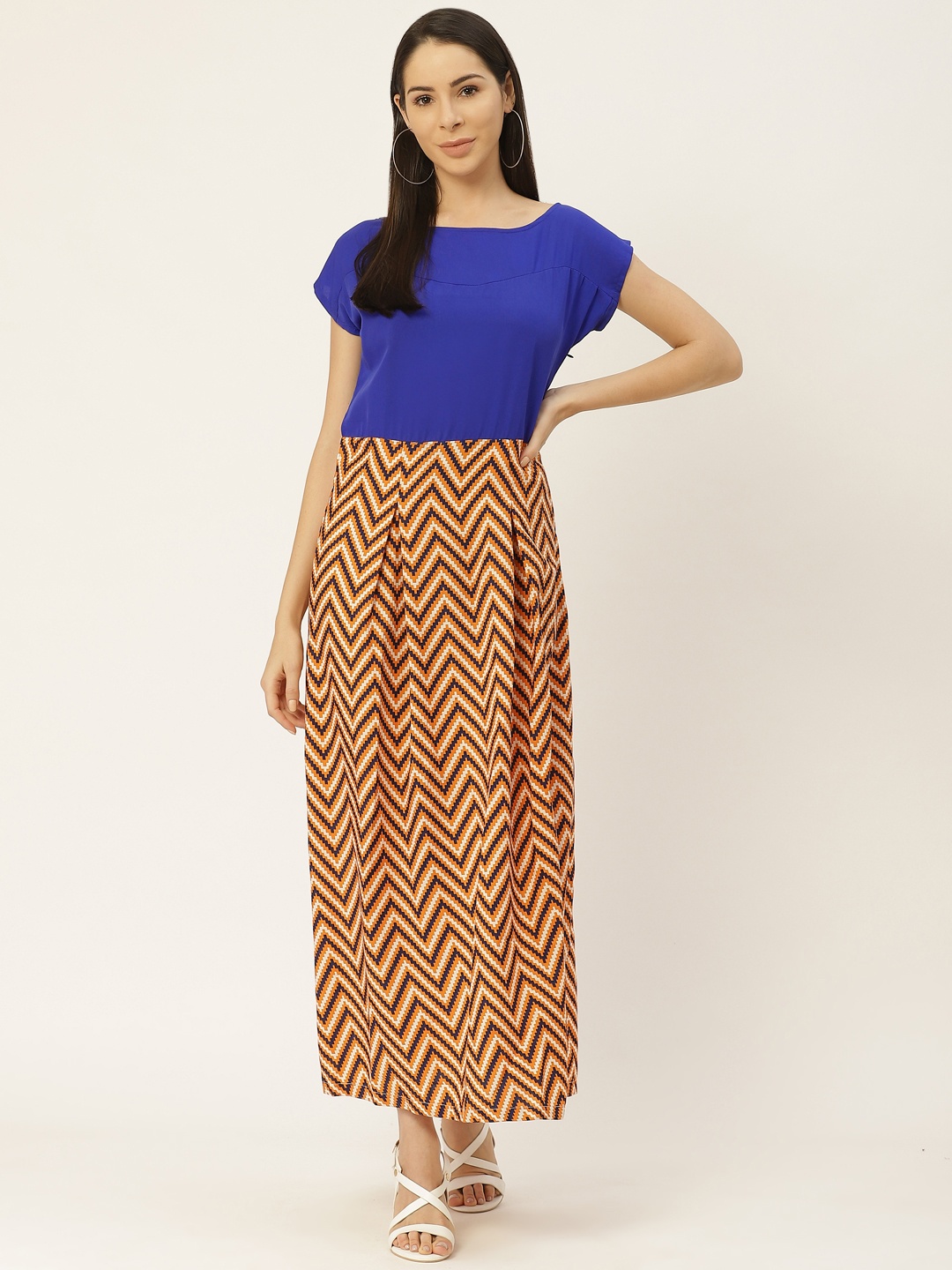 

Belle Fille Women Blue & Mustard Yellow Printed A-Line Dress