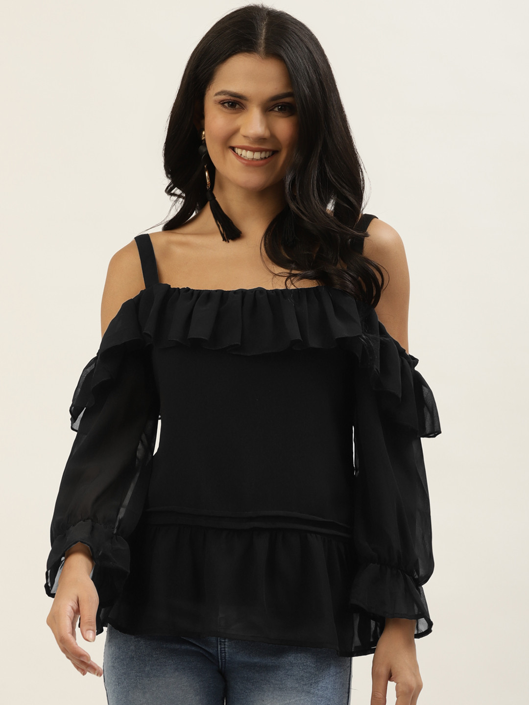 

Belle Fille Women Black Solid Georgette Top