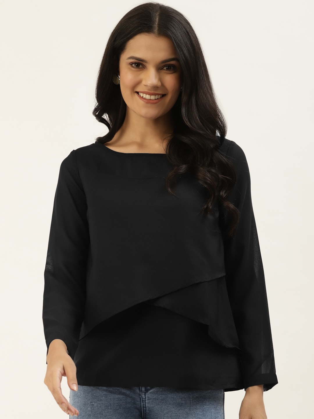 

Belle Fille Black Solid Layered Regular Top