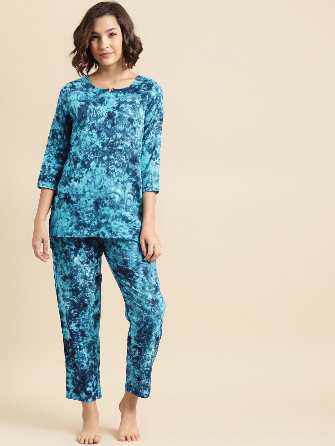 

Prakrti Women Blue Hand Tie & Dyed Cotton Sustainable Night suit