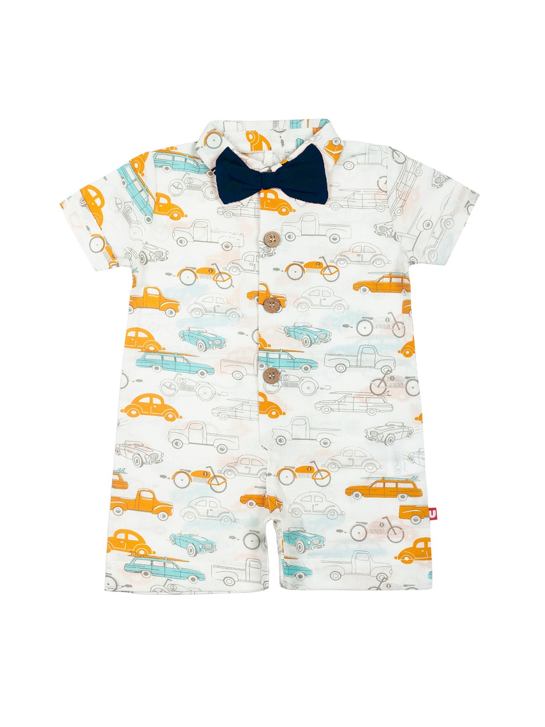 

Nino Bambino Infant Boys White & Orange Printed Organic Cotton Romper