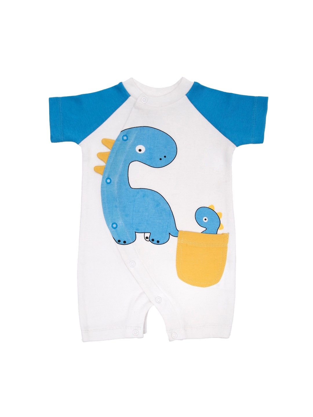 

Nino Bambino Infant Kids White & Blue Printed Organic Cotton Sustainable Rompers