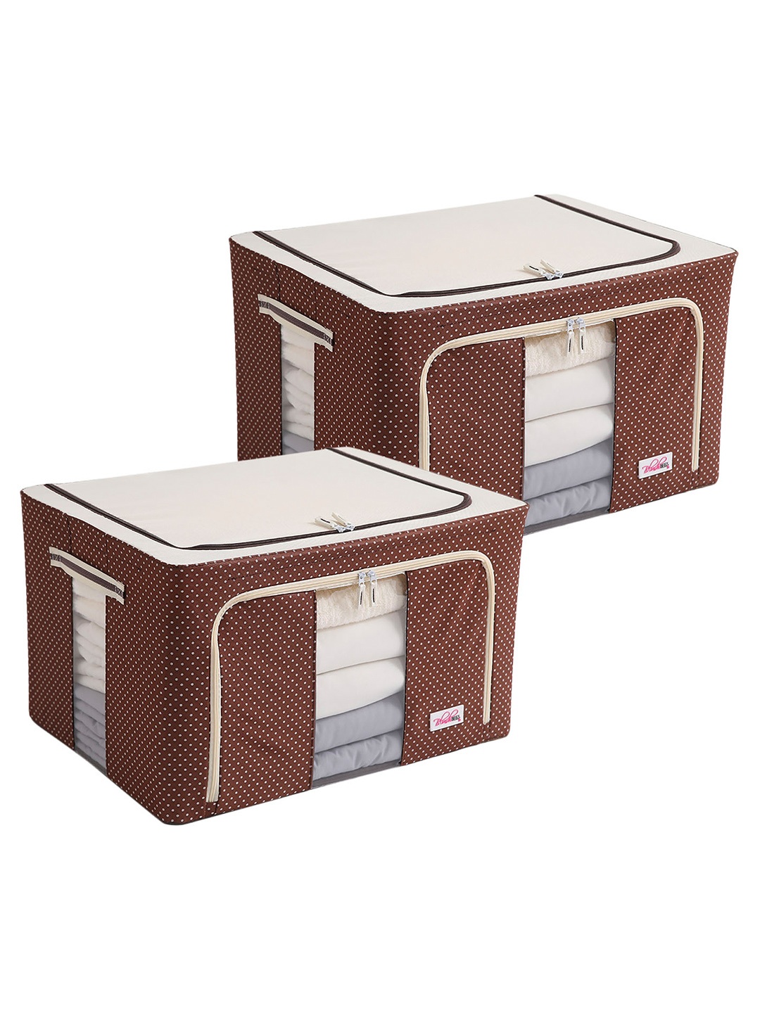 

BlushBees Set Of 2 Brown & Off-White Printed Multi-Utility Wardrobe Organisers