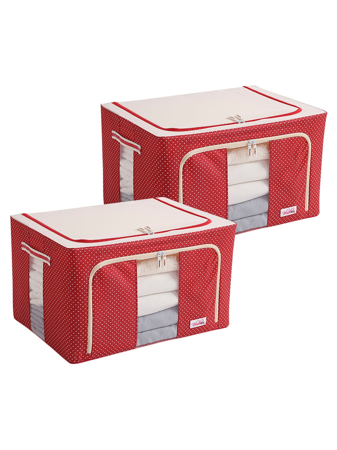 

BlushBees Set Of 2 Red & Off-White Printed Multi-Utility Wardrobe Organisers