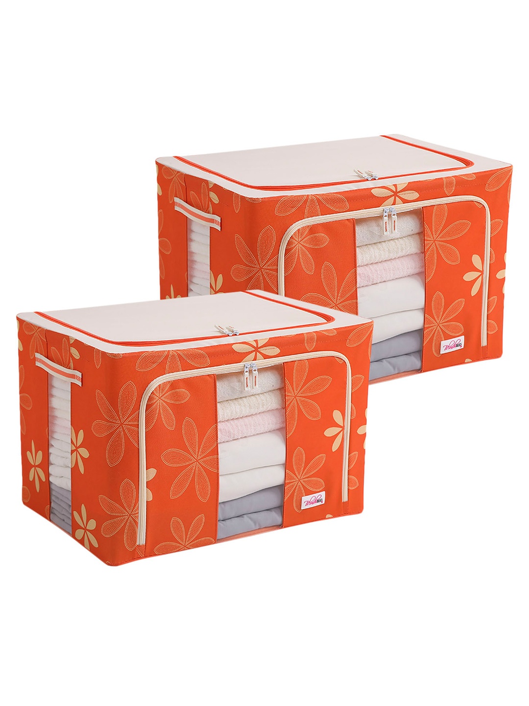 

BlushBees Set Of 2 Orange & White Printed Wardrobe Organizer