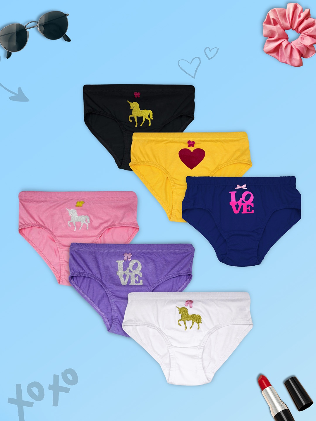 

DChica Girls Pack Of 6 Assorted Cotton Basic Briefs DCPNMR6661/4-5